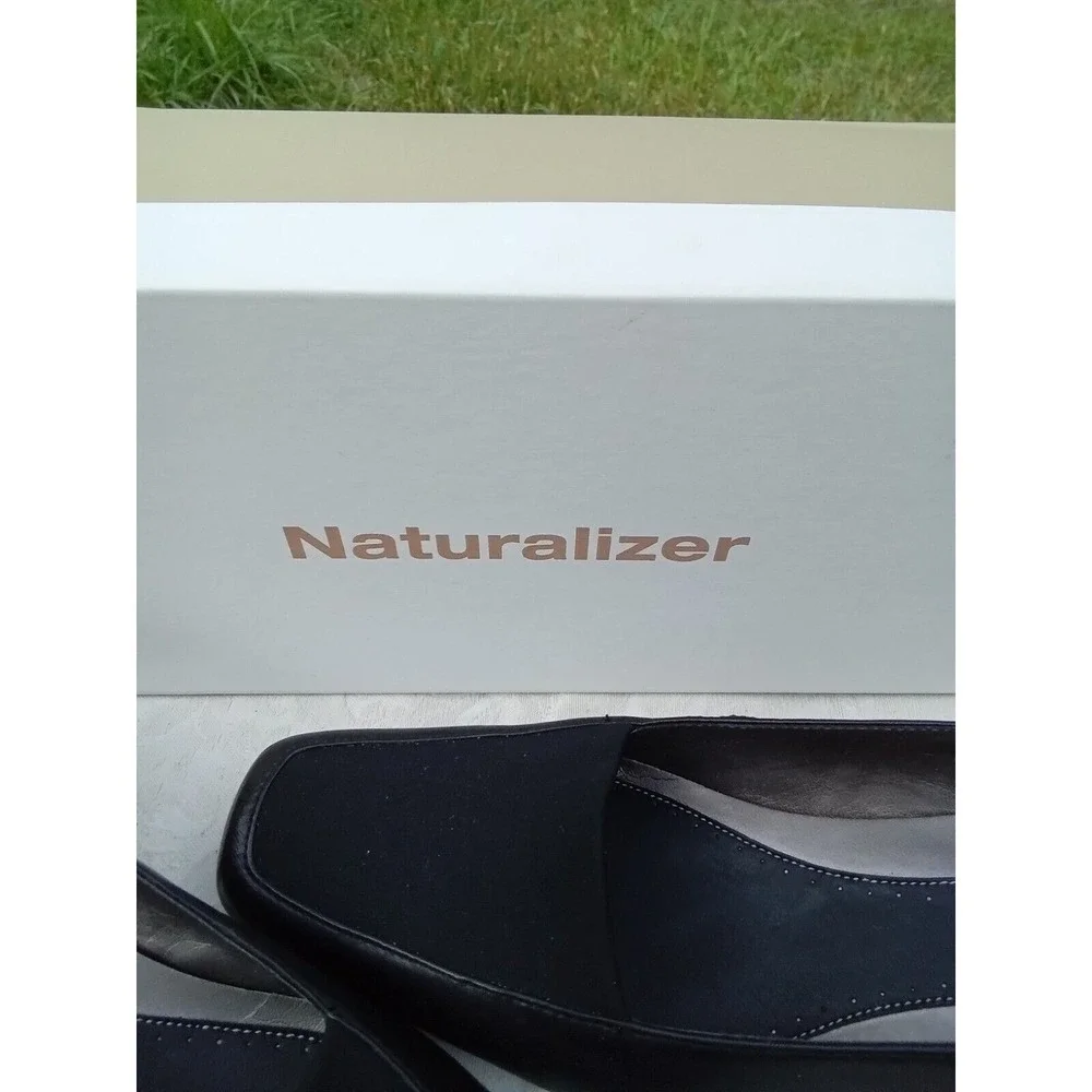 Naturalizer Janet Black Leather Fabric Square Toe Kitten Heel Pumps 7.5N‎ 845N22